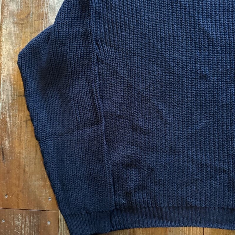 Eddie Bauer USA製 コットンニット 前V ネイビー 無地 90s-00s Eddie Bauer cotton henley neck knit made in usa USA