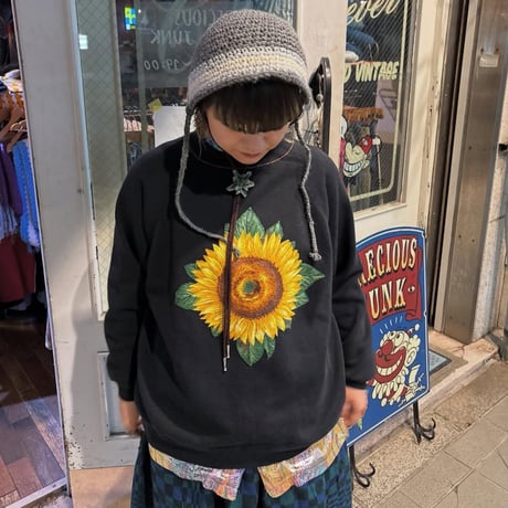 USA製 Hanes Her Way ひまわりラグランスウェット