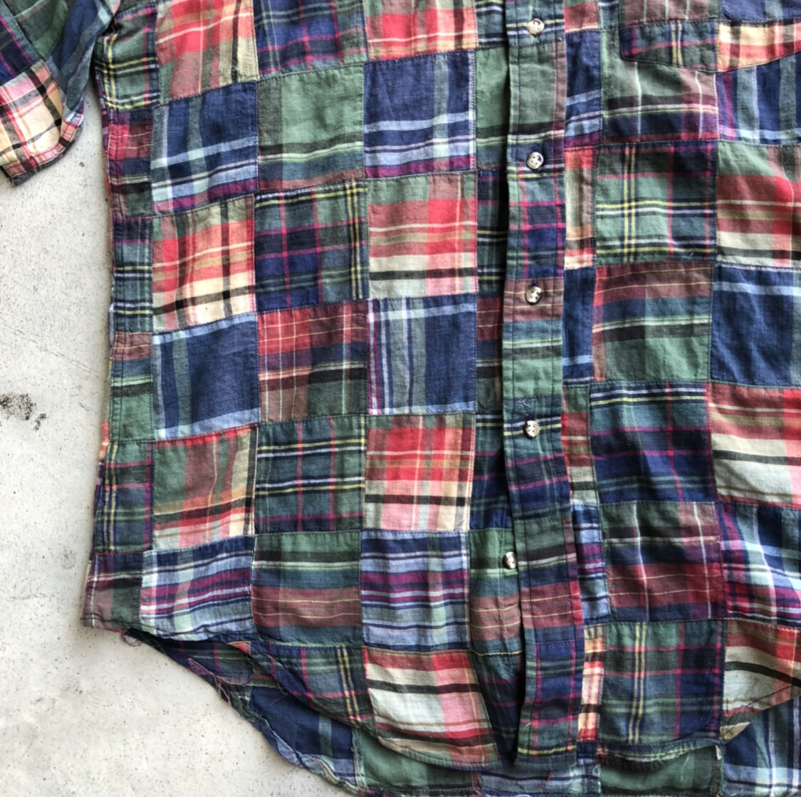NAUTICA サルファーダイ パッチワーク マドラス シャツ 半袖 USA製半袖マドラスチェックパッチワークシャツ | CUSTOM FEVER