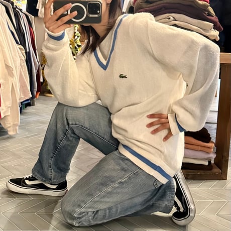 90s USA製  IZOD LACSTE リブラインニット