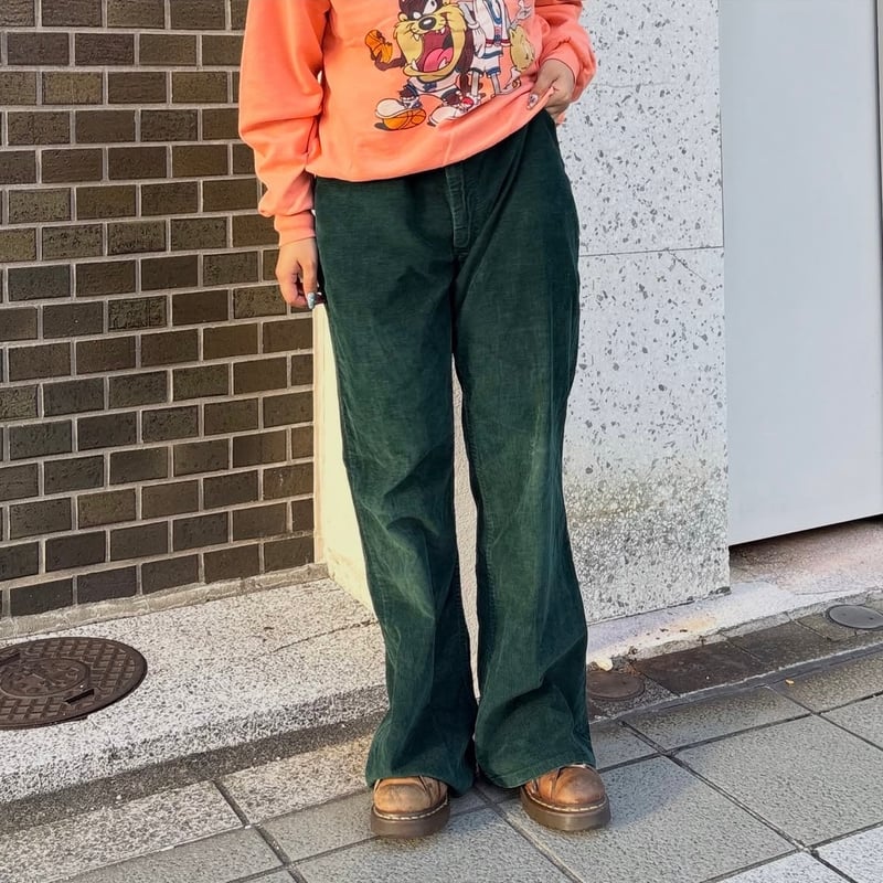J80s Wrangler 黄色 コーデュロイ フレアパンツ DM1236 Wrangler パンツ Wrangler（ラングラー）花刺繍 コーデュロイフレア