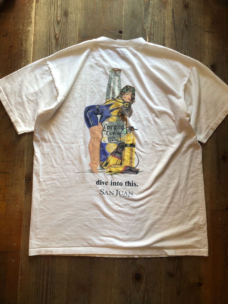 XL 90's- CORONA コロナ ビール カエル 企業 Tシャツ M&O 90s 00s コロナビール バックプリント 半袖 Tシャツ