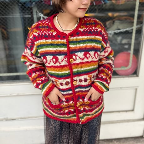 EXPRESS TRICOT 総柄ニットカーディガン