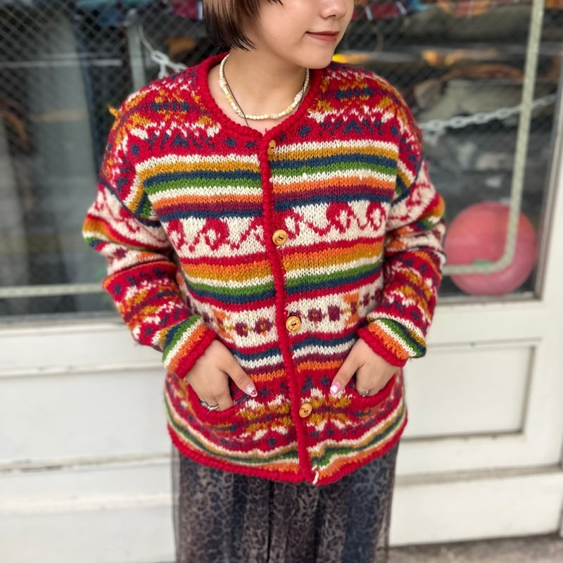 EXPRESS TRICOT 総柄ニットカーディガン | CUSTOM FEVER