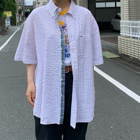 TOMMYシアサッカー半袖シャツ