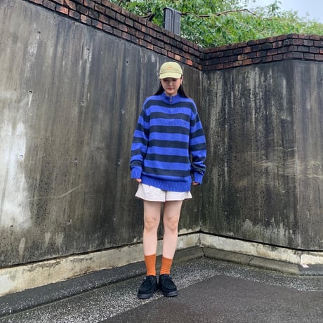 CHAPS太ボーダーハーフジップニット