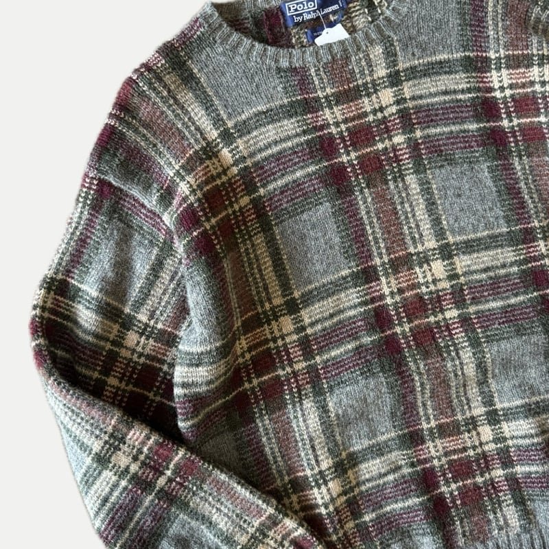 ラルフローレン　ウール１００％　ニット　セーター　タータンチェック柄　美品 ラルフローレン ウール100％ ニット セーター タータンチェック柄