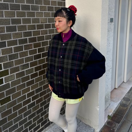 カナダ製　Eddie Bauer チェック柄ウールスタジャン