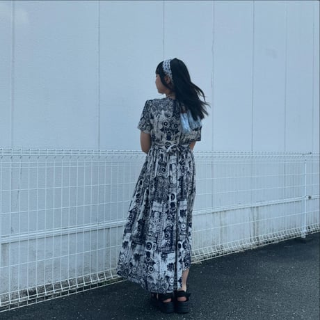 総柄 半袖 ロングワンピース