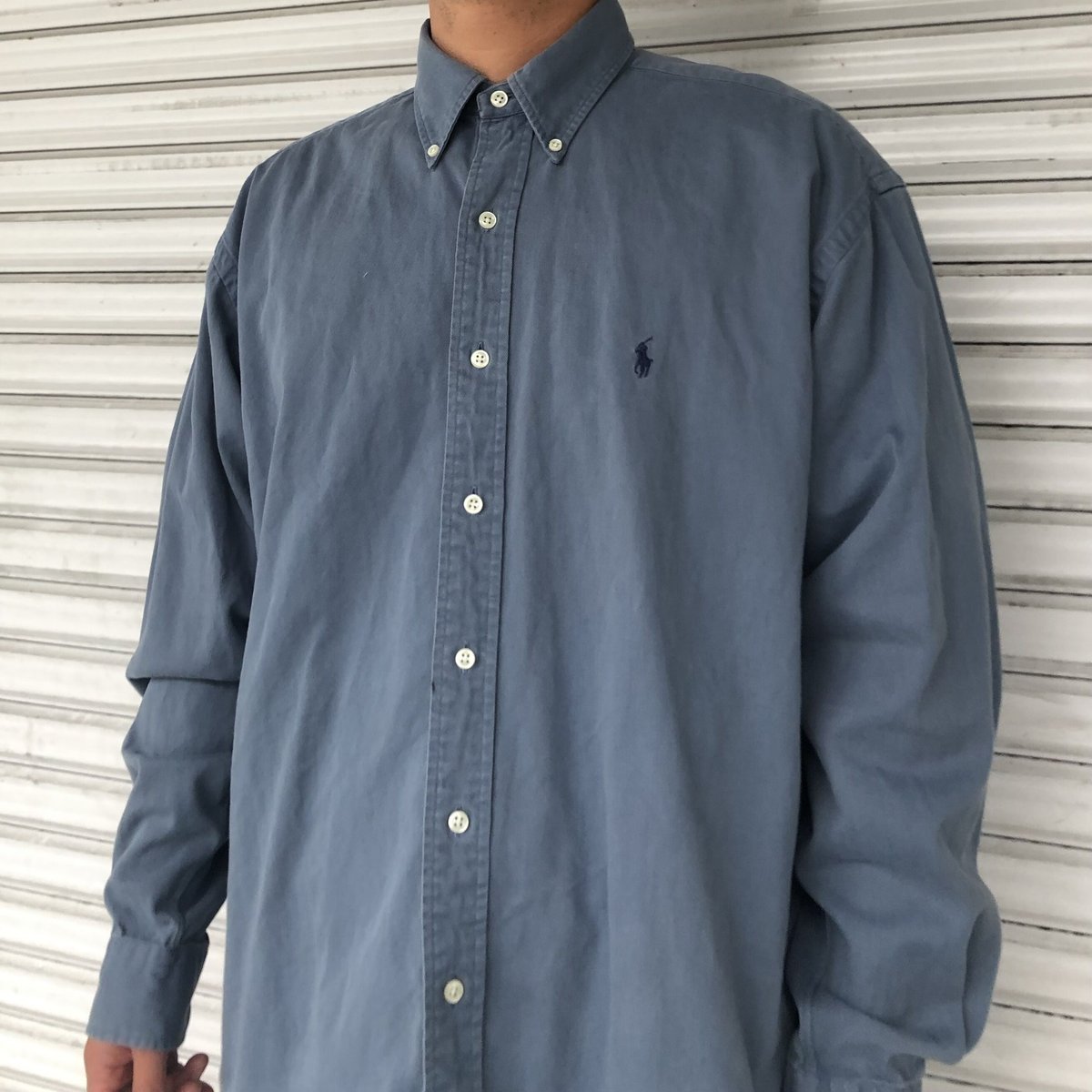 魅力の RAW BLUE ローブルー ブイライン柄 長袖 ボタンシャツ XXL ...