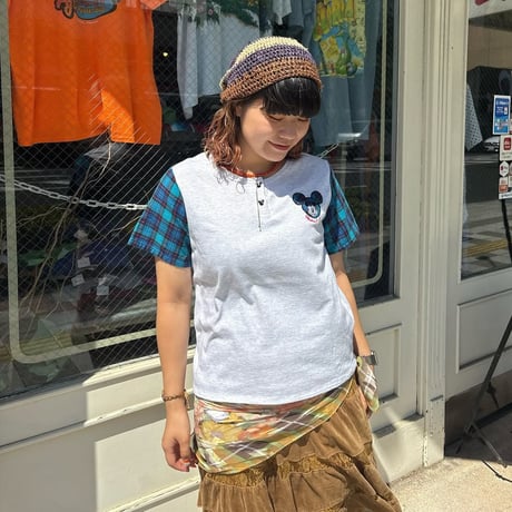ミッキー ワンポイント刺繍切替Tシャツ
