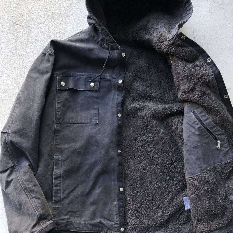 00s Carhartt ダック地デッキジャケット 紺 XL A691 裏ボア fit=scale