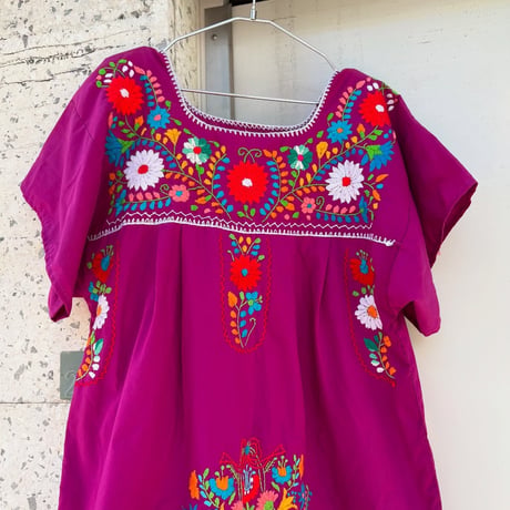 お花刺繍メキシカンワンピース