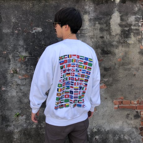 〜90's Peace On Earth 国旗プリントスウェット XXL