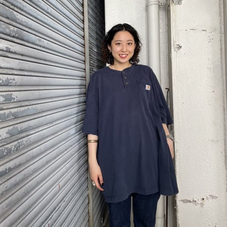 Carhartt ワンポイントポケ付きヘンリーT グレーXL,ダークネイビー3XL