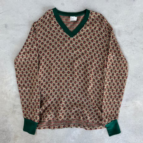 総柄VネックジャガードロンT