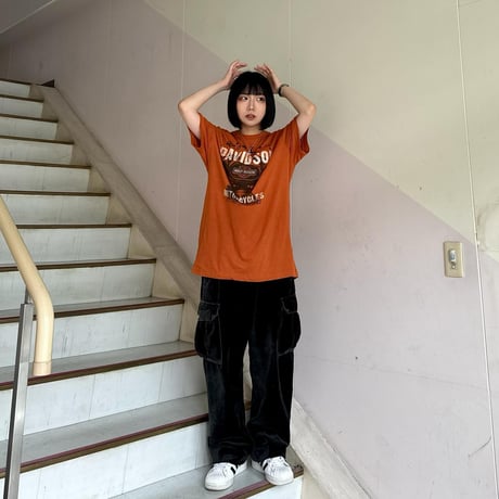 HARLEY-DAVIDSON オレンジ両面プリントTシャツ