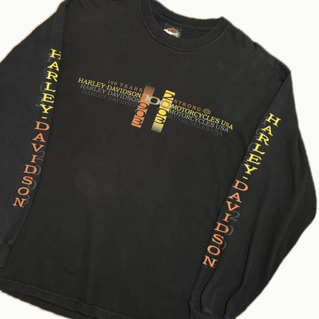 USA製HARLEY DAVIDSON 袖プリントロンT  L〝100 YEARS〟