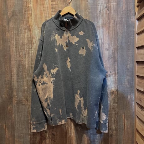 POLO ブリーチ加工 ハーフジップコットンニット