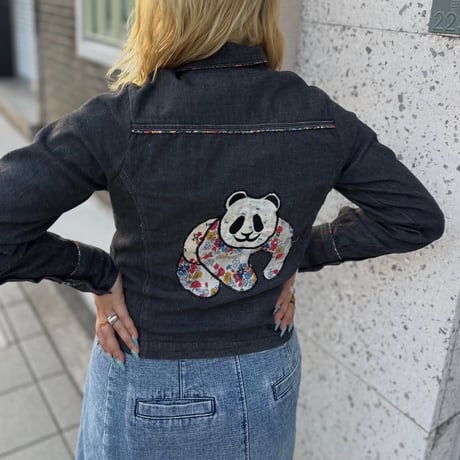 パンダパッチワーク刺繍デニムジャケット