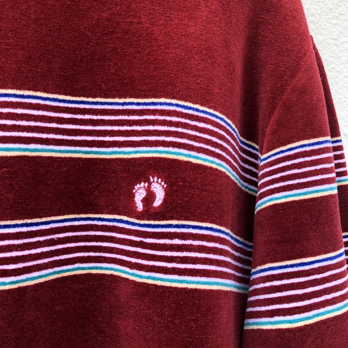 90s HANG TEN ベロアボーダースウェットシャツ 黒 デッドストック