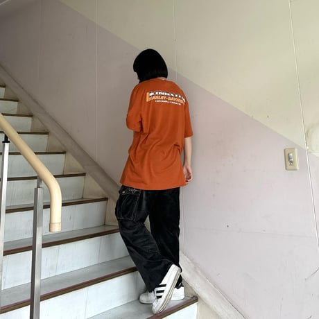 HARLEY-DAVIDSON オレンジ両面プリントTシャツ