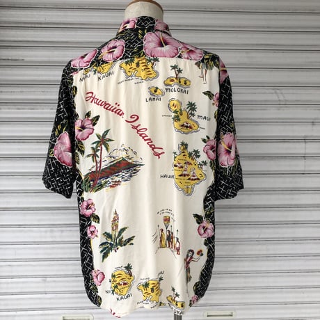 80's-90'sReyn spooner ハワイマップ×ハイビスカス