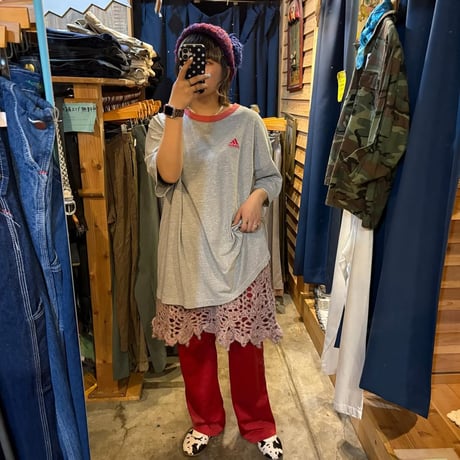 adidas ワンポイント刺繍リンガーTシャツ