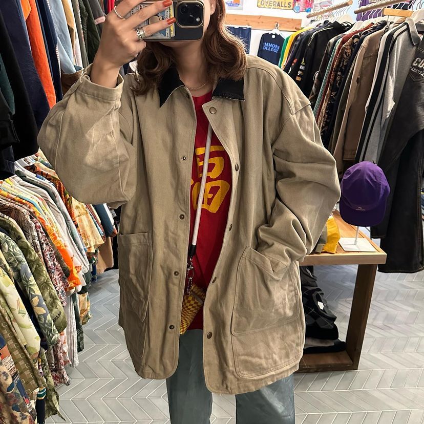 【襟コーデュロイ、裏地チェック】L.L.Beanハンティングジャケット古着長袖. L.L.Bean エルエルビーン コットンジャケット ハンティングジャケット