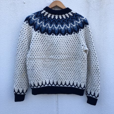 ノルディックセーターカーディガン 白×青