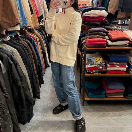 POLO コットンハーフジップニット