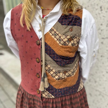 パッチワークノースリーブワンピース