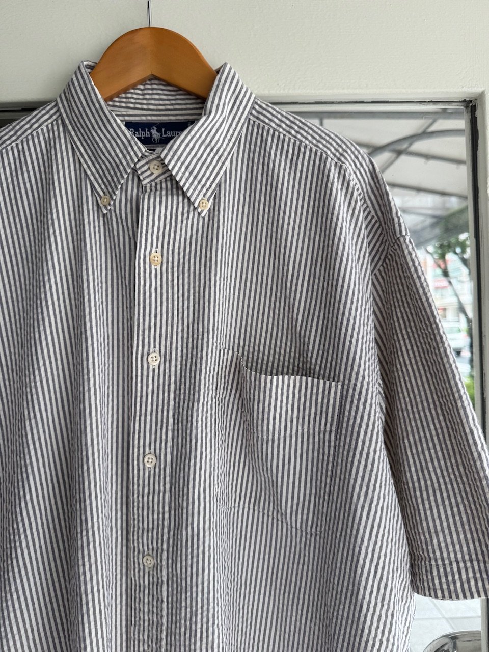 Ralph Lauren ラルフローレン シアサッカー ストライプ 半袖シャツ ストライプド シアサッカー ショートスリーブ シャツ | POLO