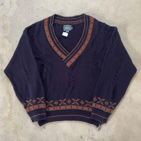 USA製Woolrich Vネックデザインコットンニット