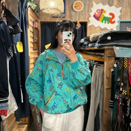 スキー柄ハーフジッププルオーバー