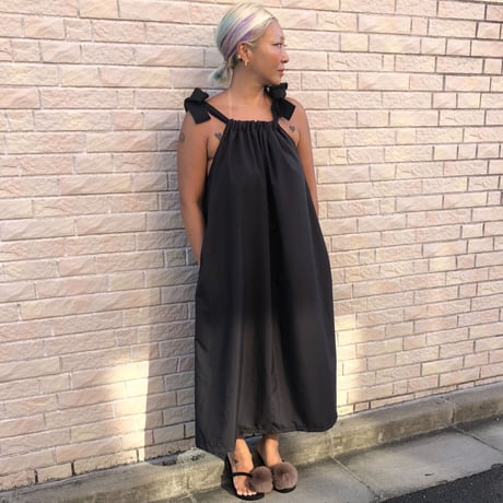 double  ribbon  shoulder  gathered  dress