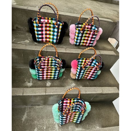 Rainbow mini pompom basket