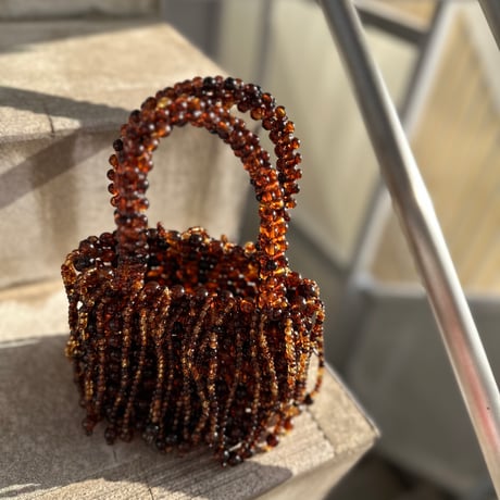 Brown beaded fringe bag
