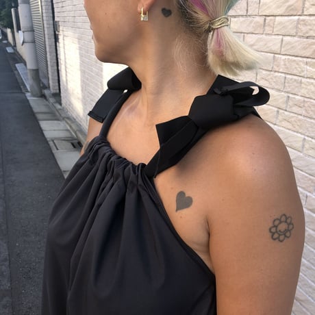 double  ribbon  shoulder  gathered  dress