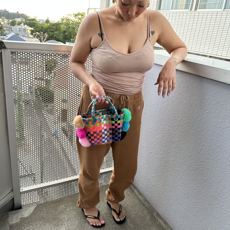 Rainbow mini pompom basket