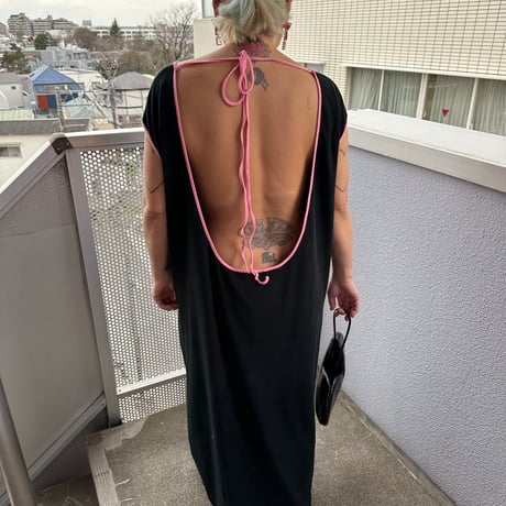 Deep back open pile dress