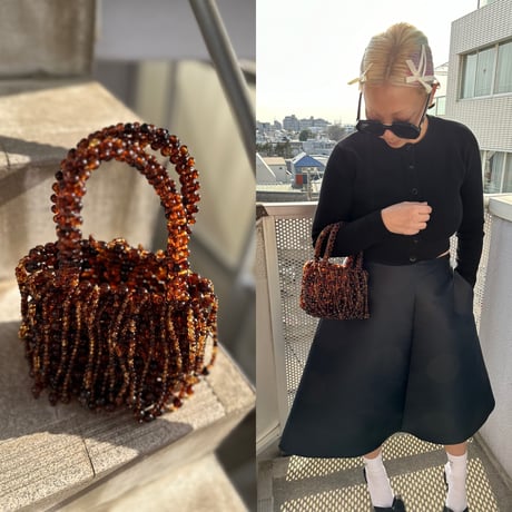 Brown beaded fringe bag