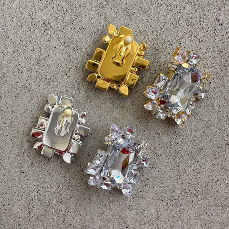 Square bijou clip earrings