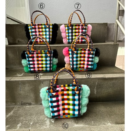Rainbow mini pompom basket
