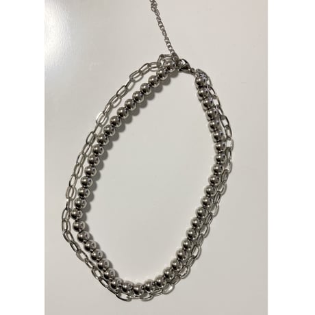 Stainless double chain short necklace