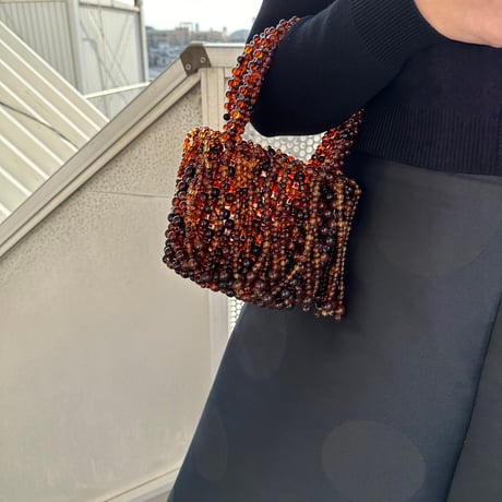 Brown beaded fringe bag