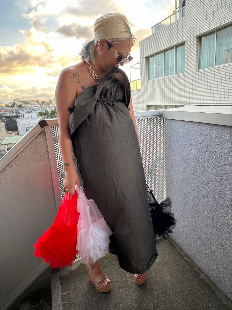Frilled tulle shopper bag by burself x DIR69 |