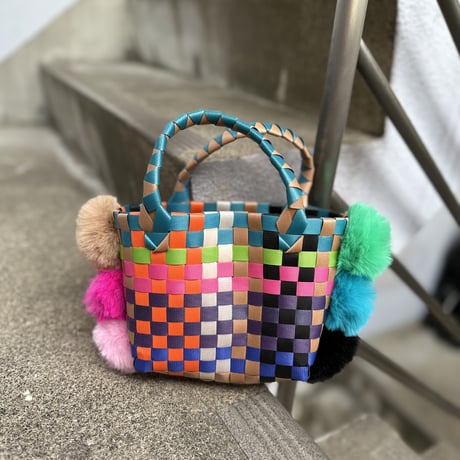 Rainbow mini pompom basket