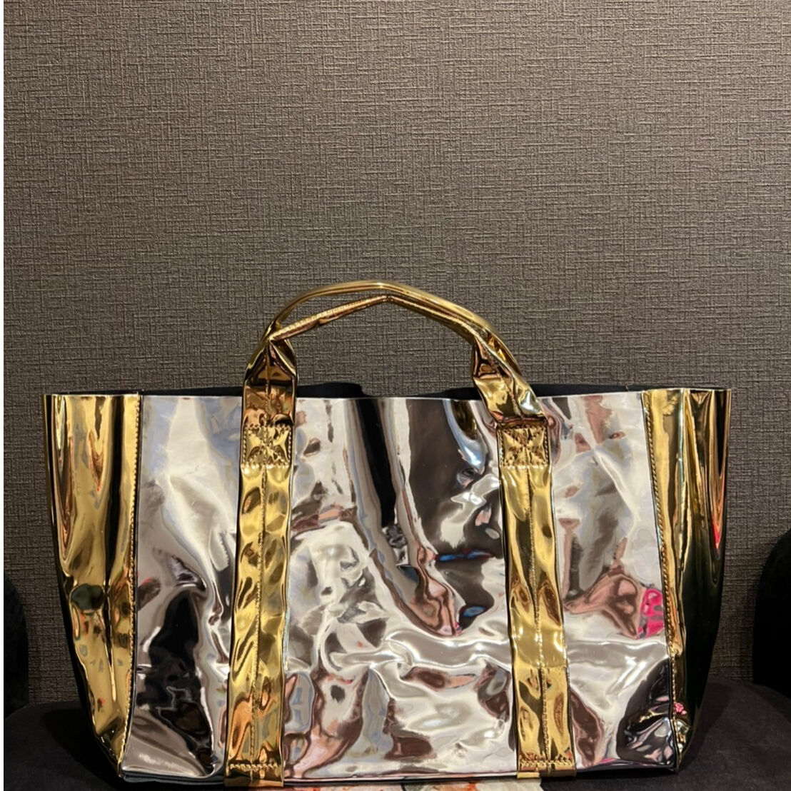Silver / gold mix mirror tote large