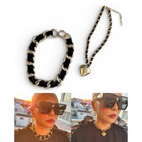 Black ribbon mix chain necklace
